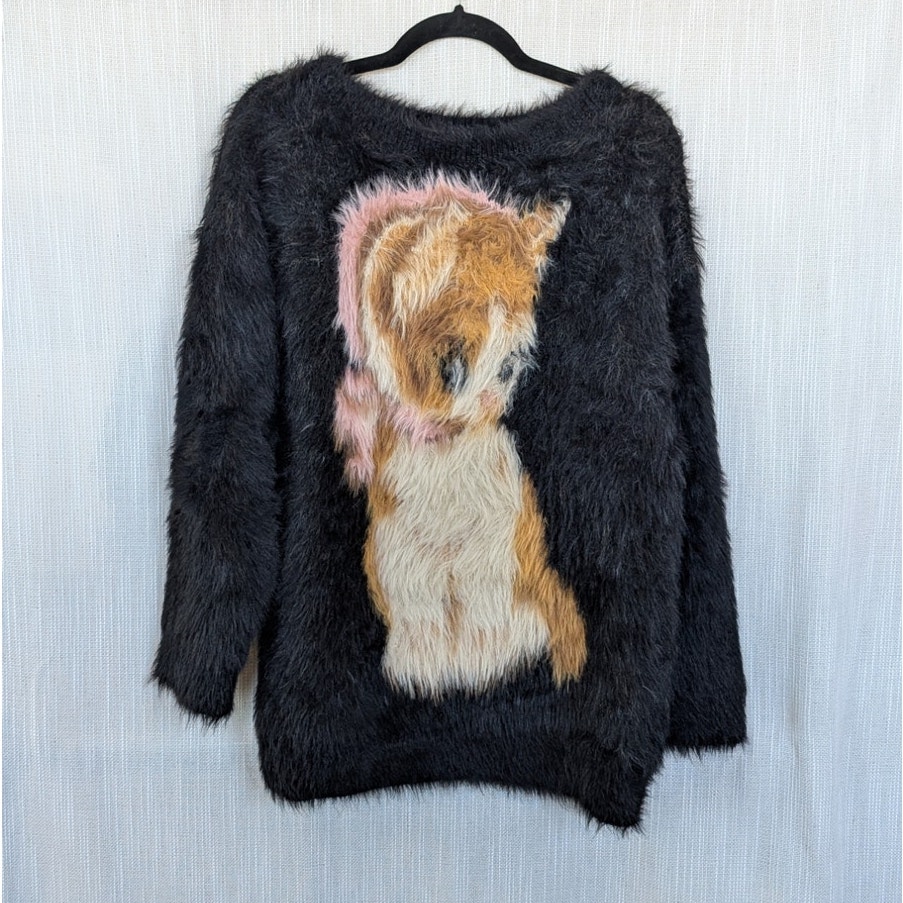 Prod Bldg Kitty Fluffy Sweater Womens S Black Knit Long Sleeve Oversized — image 2 of 7